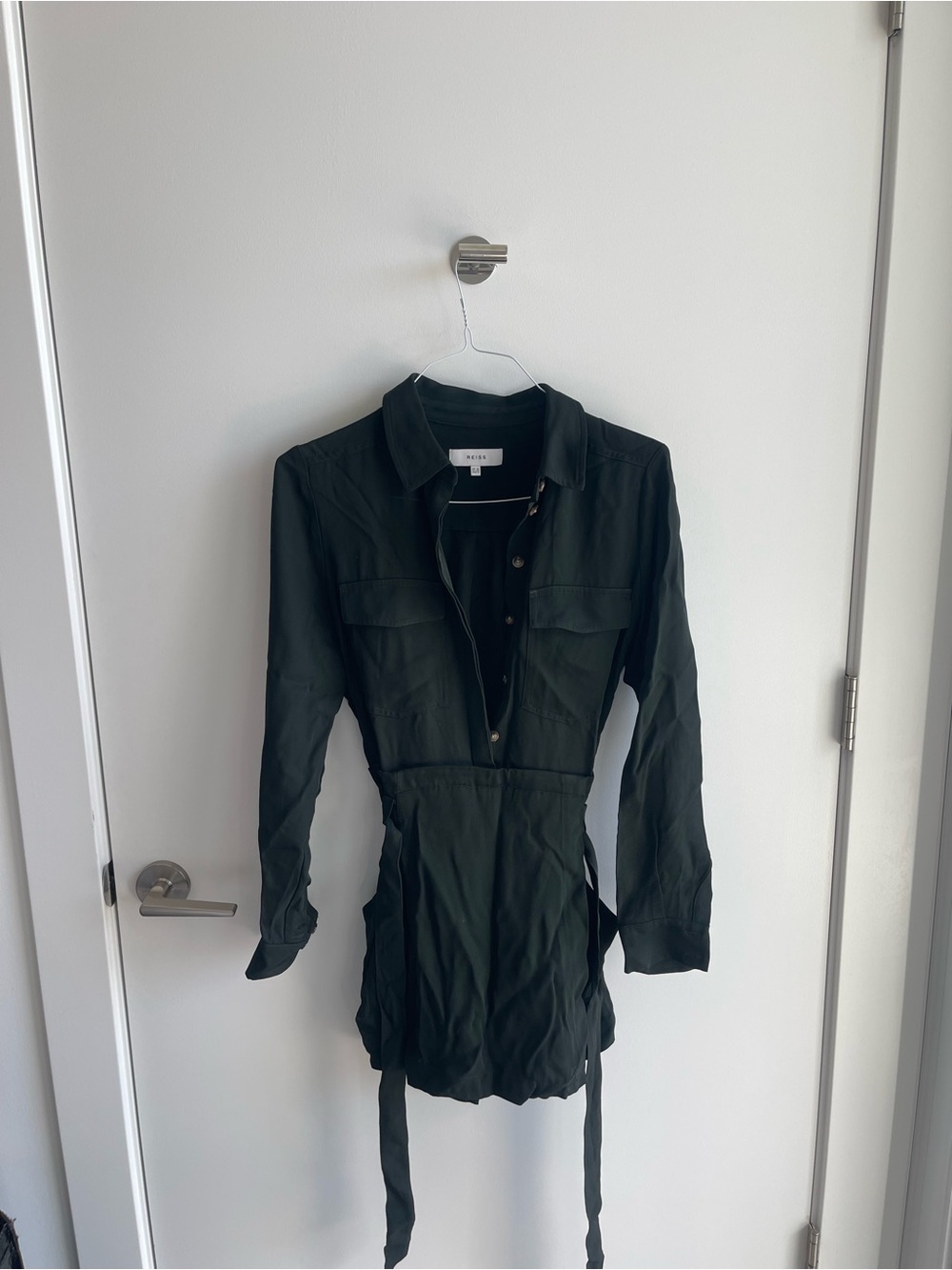 Reiss Dark Green Utility Romper with Waist Tie